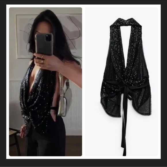ZARA SEQUIN HALTER TOP - Picture 10 of 10